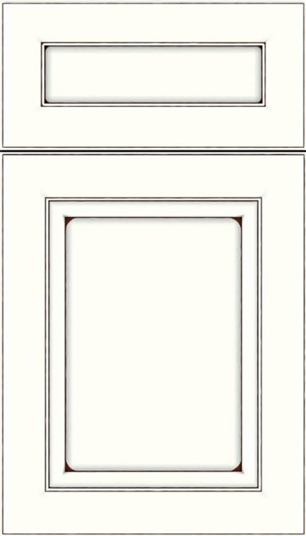 Paloma 5pc Maple flat panel cabinet door in Alabaster with Mocha glaze