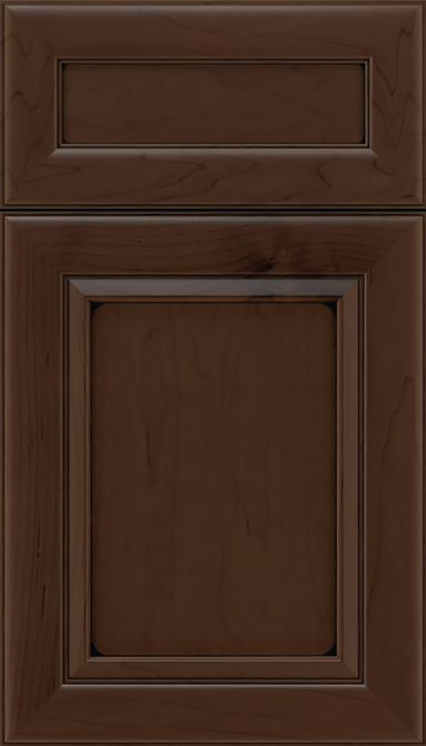 Paloma 5pc Maple flat panel cabinet door in Cappuccino with Black glaze