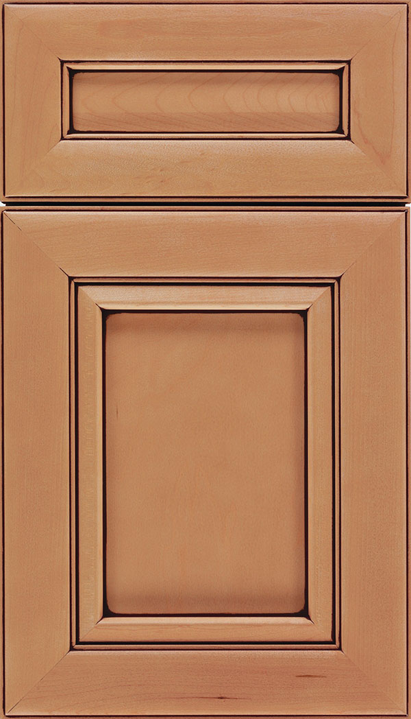 Paloma 5pc Maple flat panel cabinet door in Ginger with Mocha glaze