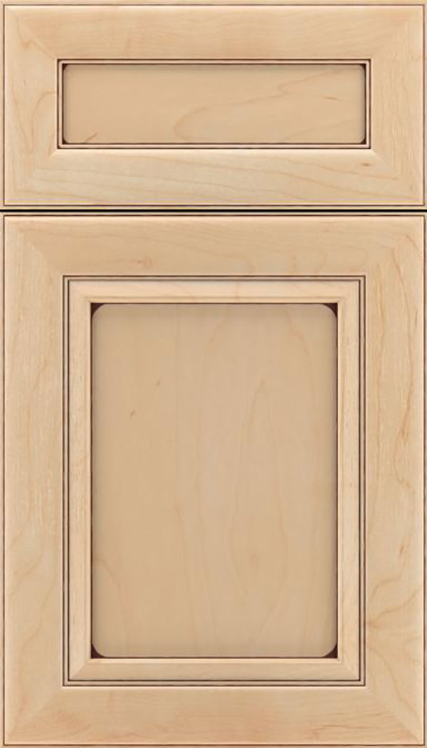 Paloma 5pc Maple flat panel cabinet door in Natural with Mocha glaze