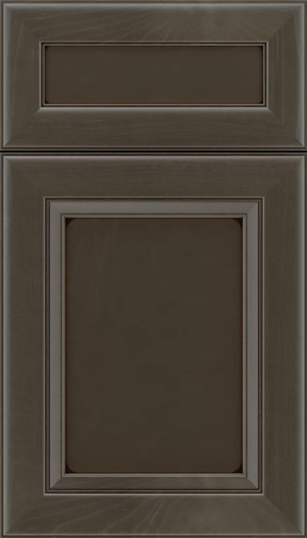Paloma 5pc Maple flat panel cabinet door in Thunder with Black glaze