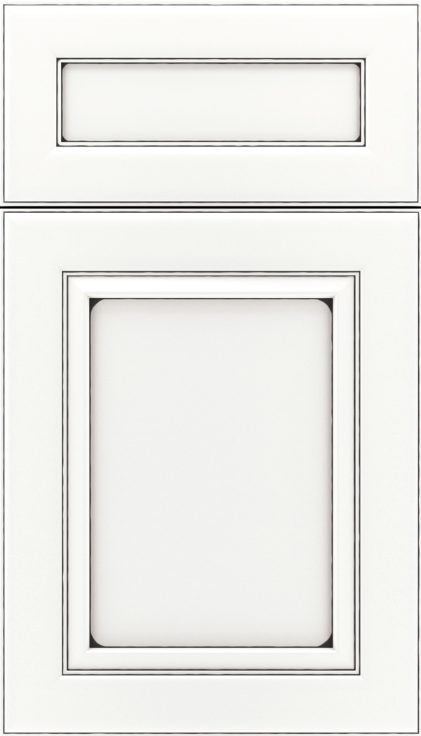 Paloma 5pc Maple flat panel cabinet door in Whitecap with Black glaze