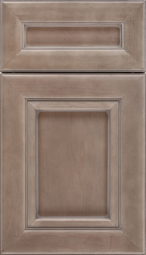 Paloma 5pc Maple flat panel cabinet door in Winter with Pewter glaze