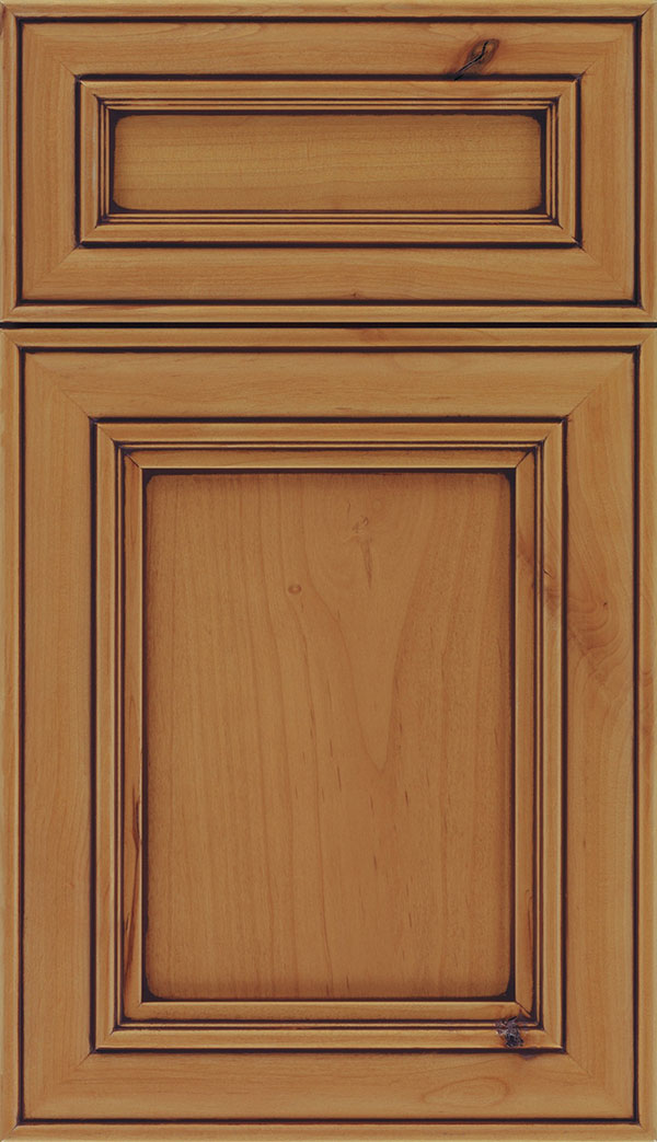 Sheffield 5-Piece Alder recessed panel cabinet door in Ginger with Mocha glaze