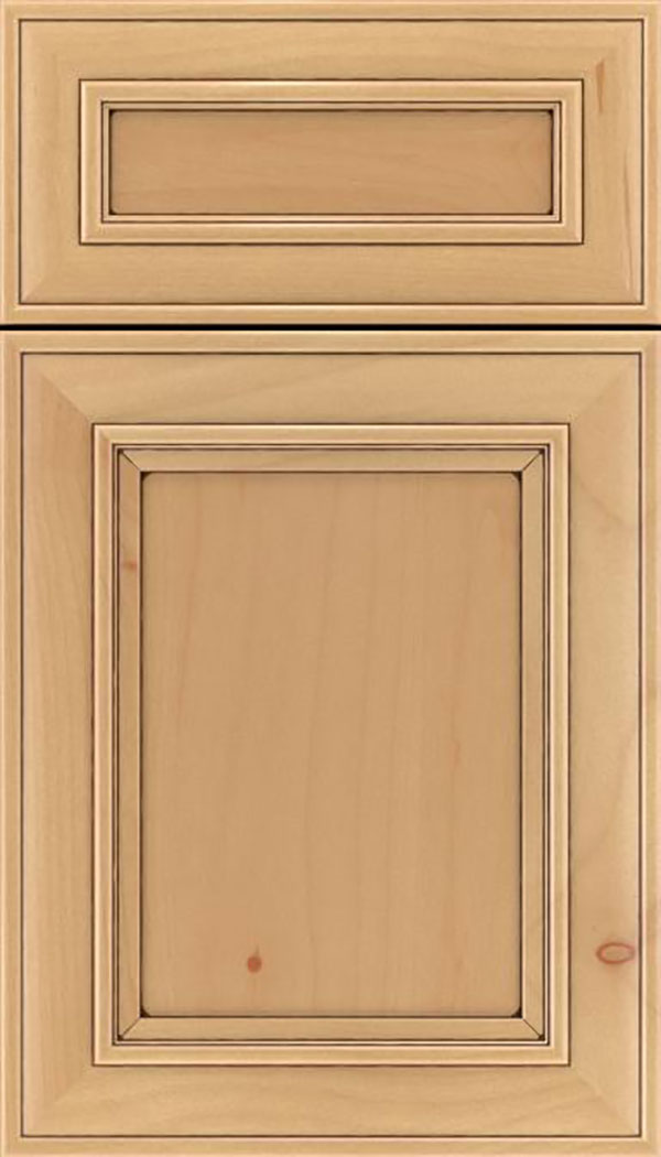Sheffield 5pc Alder recessed panel cabinet door in Natural with Mocha glaze