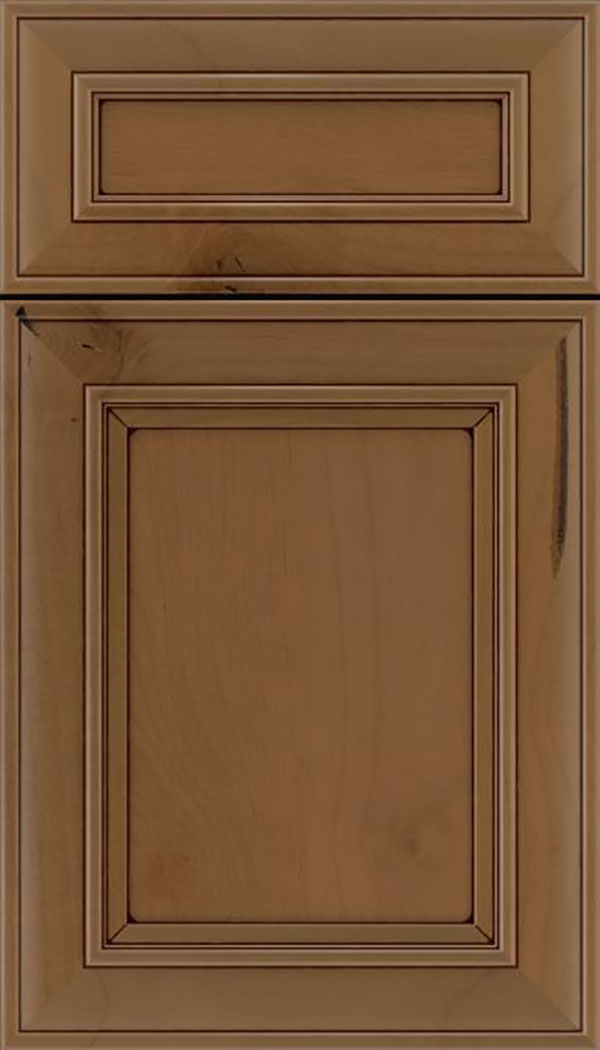 Sheffield 5pc Alder recessed panel cabinet door in Tuscan with Mocha glaze