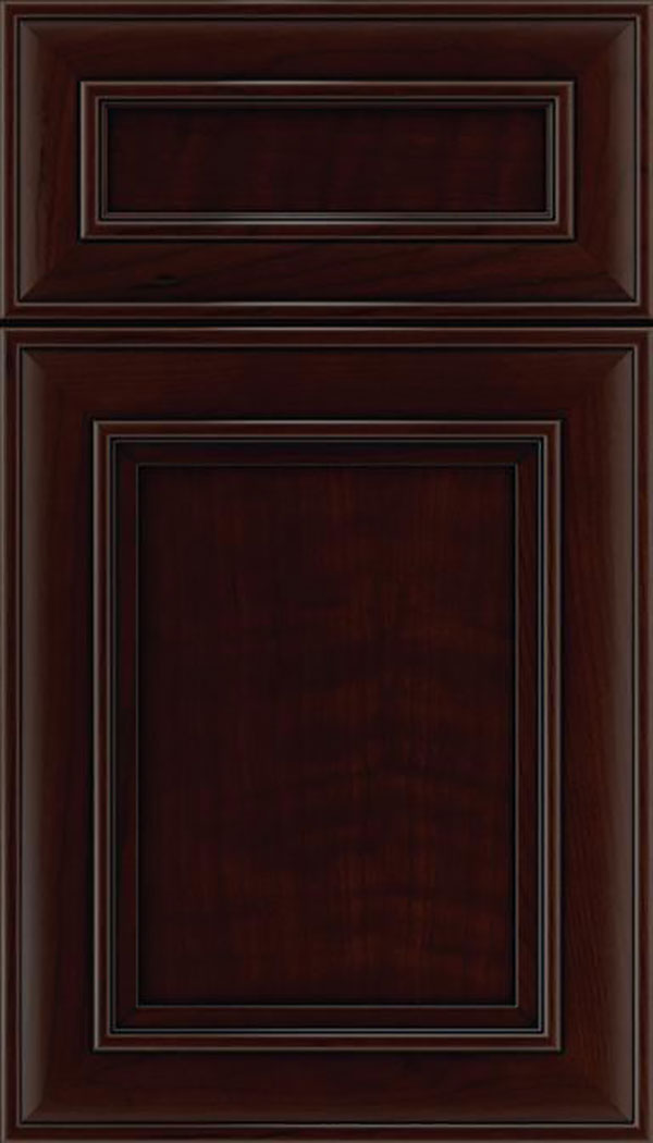 Sheffield 5pc Cherry recessed panel cabinet door in Cappuccino with Black glaze