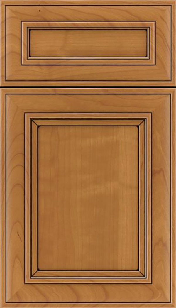 Sheffield 5pc Cherry recessed panel cabinet door in Ginger with Black glaze