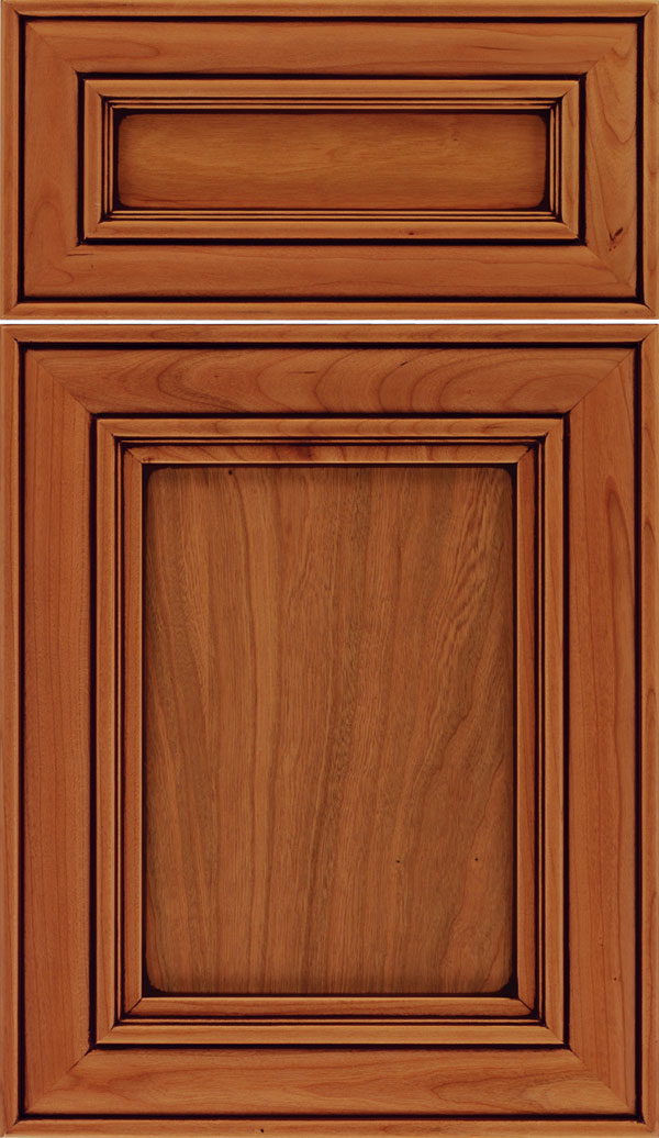 Sheffield 5pc Cherry recessed panel cabinet door in Ginger with Mocha glaze