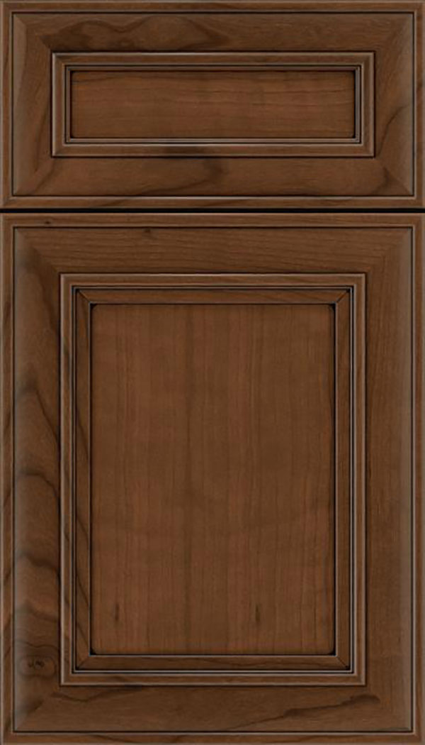 Sheffield 5pc Cherry recessed panel cabinet door in Sienna with Black glaze