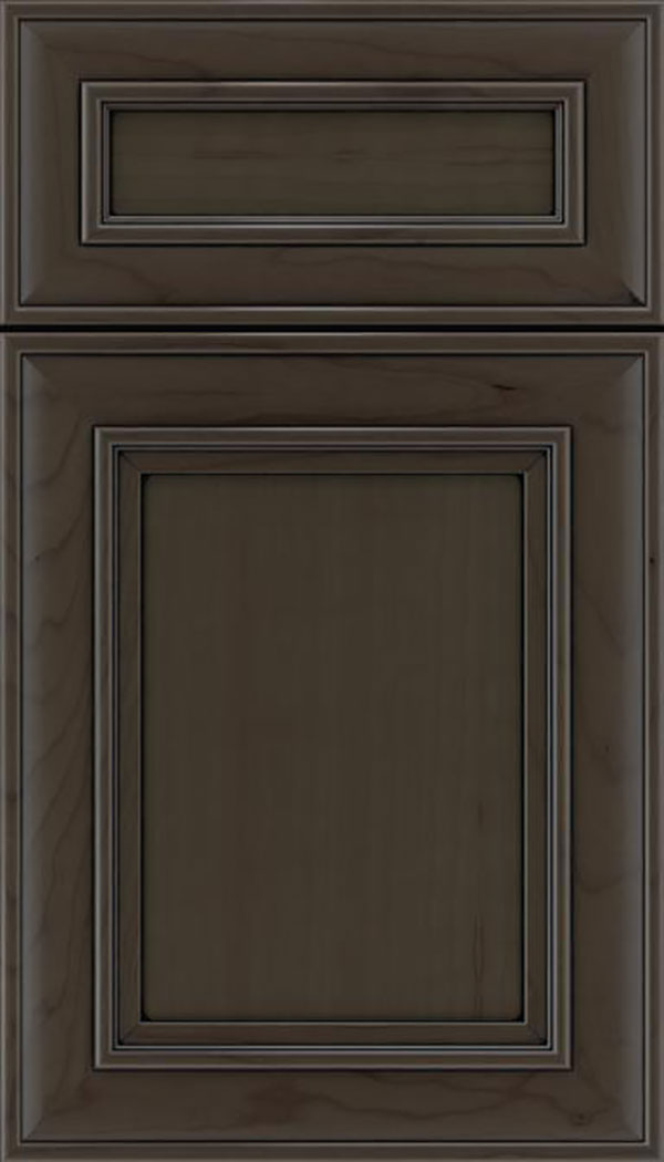 Sheffield 5pc Cherry recessed panel cabinet door in Thunder with Black glaze