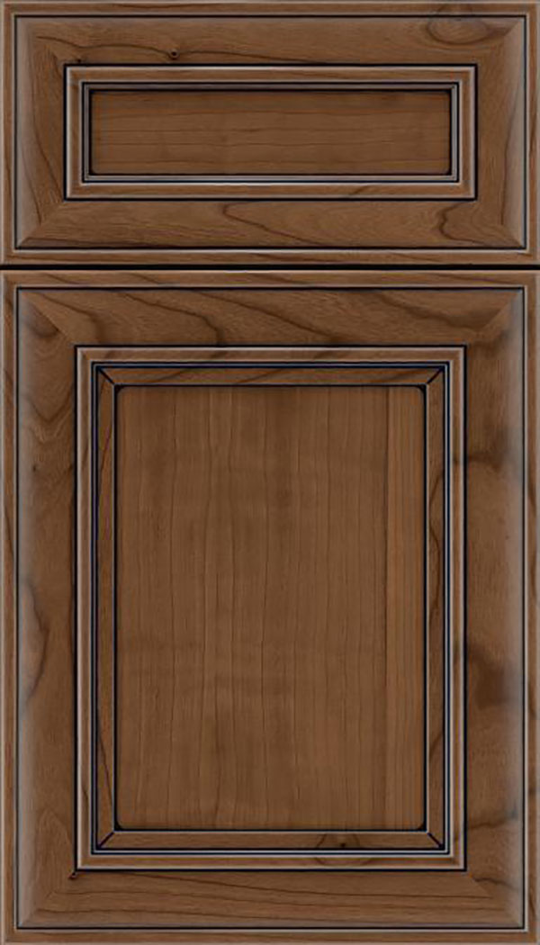 Sheffield 5pc Cherry recessed panel cabinet door in Toffee with Black glaze