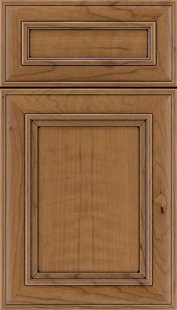 Sheffield 5pc Cherry recessed panel cabinet door in Tuscan with Black glaze