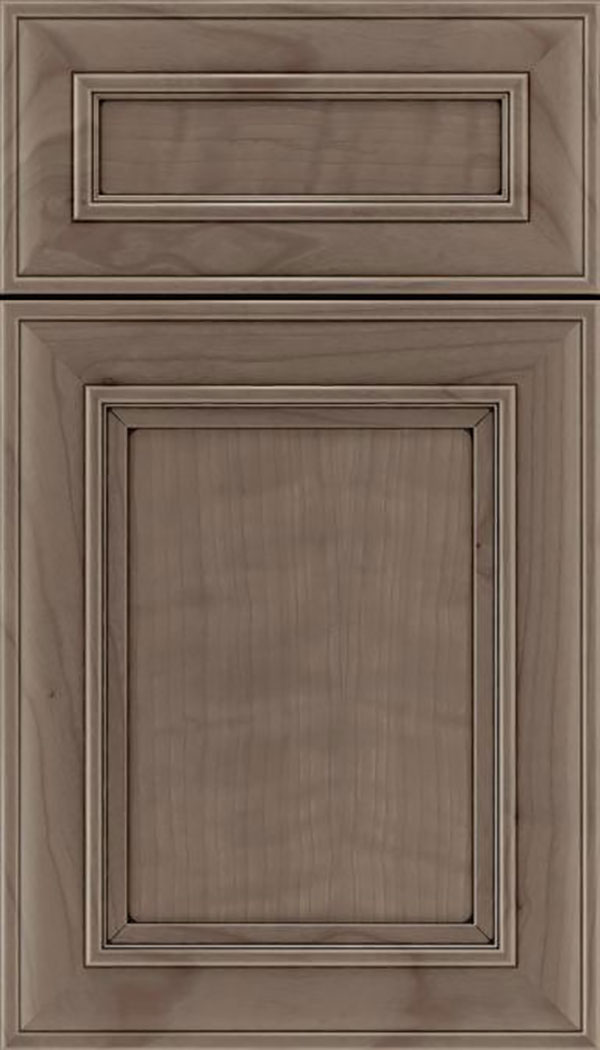 Sheffield 5pc Cherry recessed panel cabinet door in Winter with Black glaze