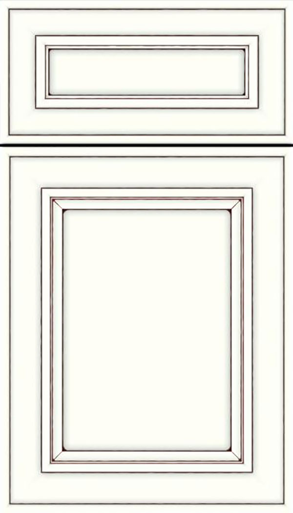 Sheffield 5pc Maple recessed panel cabinet door in Alabaster with Mocha glaze