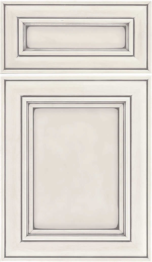 Sheffield 5pc Maple recessed panel cabinet door in Alabaster with Pewter glaze