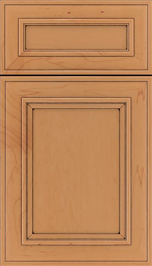 Sheffield 5pc Maple recessed panel cabinet door in Ginger with Black glaze