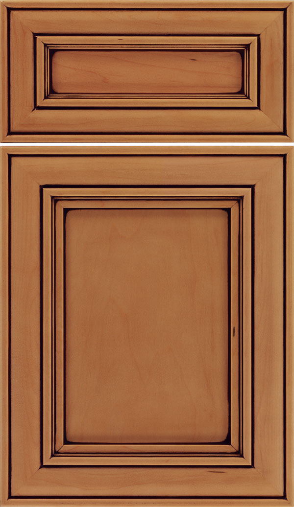 Sheffield 5pc Maple recessed panel cabinet door in Ginger with Mocha glaze