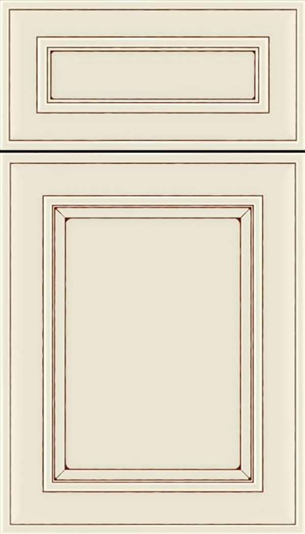 Sheffield 5pc Maple recessed panel cabinet door in Seashell with Mocha glaze
