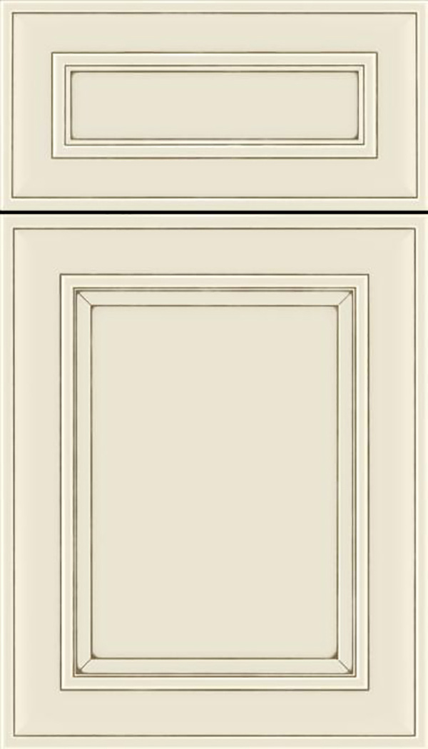Sheffield 5pc Maple recessed panel cabinet door in Seashell with Smoke glaze