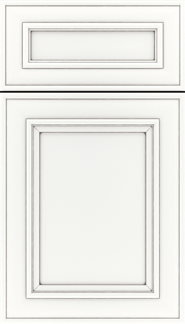 Sheffield 5pc Maple recessed panel cabinet door in Whitecap with Pewter glaze