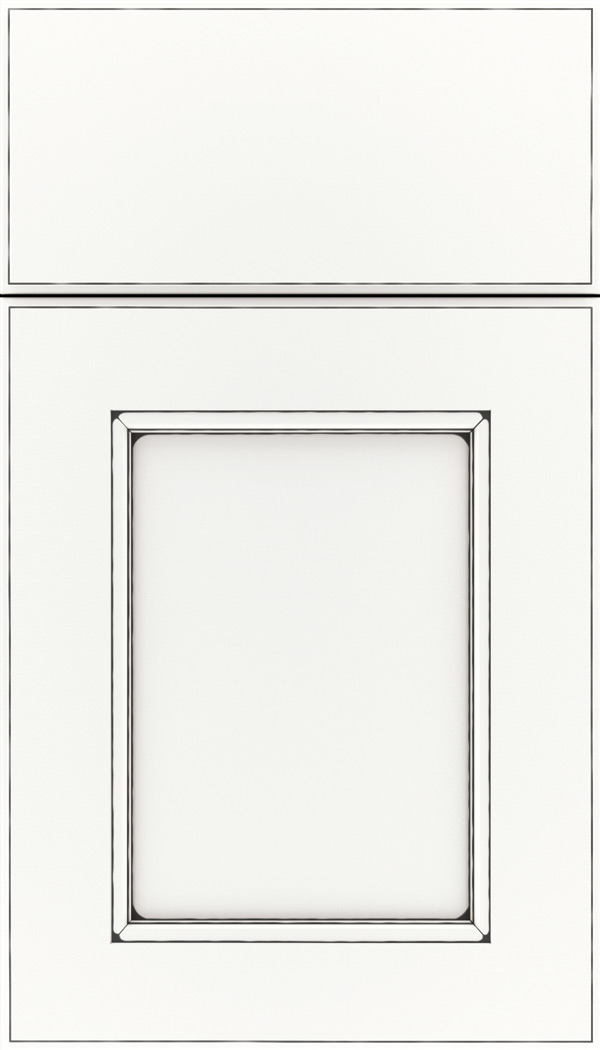 Tamarind Maple shaker cabinet door in Whitecap with Black glaze