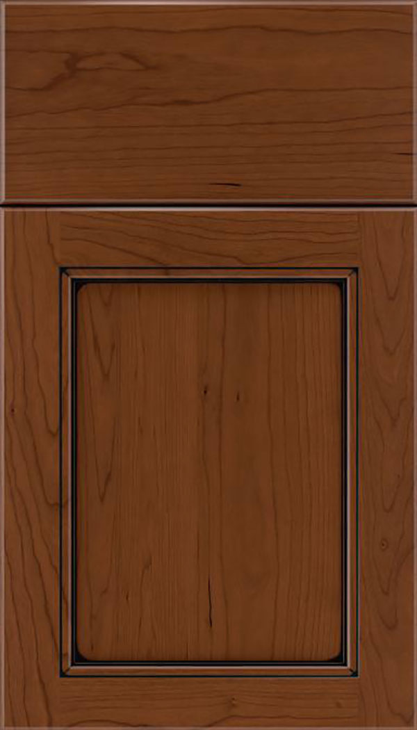 Templeton Cherry recessed panel cabinet door in Sienna with Black glaze