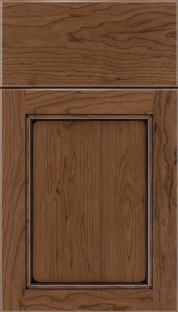 Templeton Cherry recessed panel cabinet door in Toffee with Black glaze