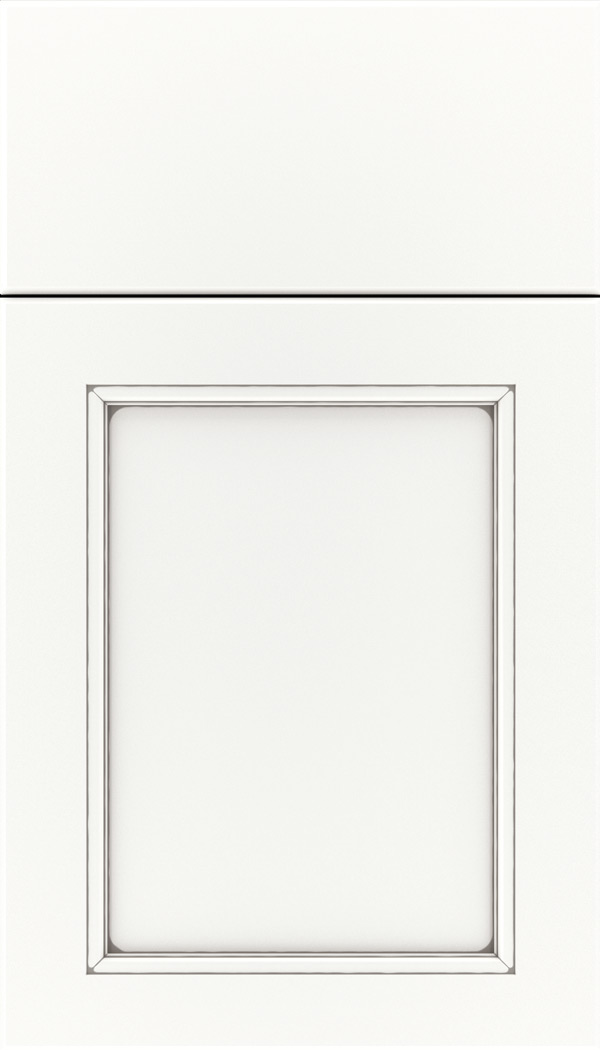 Templeton Maple recessed panel cabinet door in Whitecap with Pewter glaze