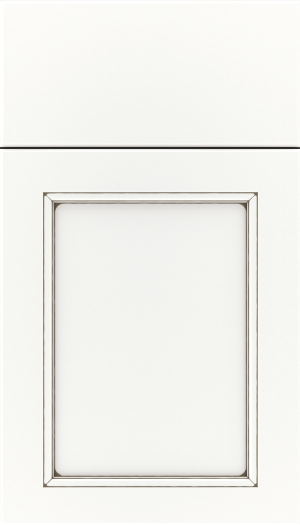 Templeton Maple recessed panel cabinet door in Whitecap with Smoke glaze