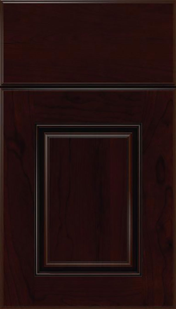 Whittington Cherry raised panel cabinet door in Cappuccino with Black glaze