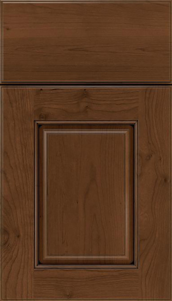 Whittington Cherry raised panel cabinet door in Sienna with Black glaze