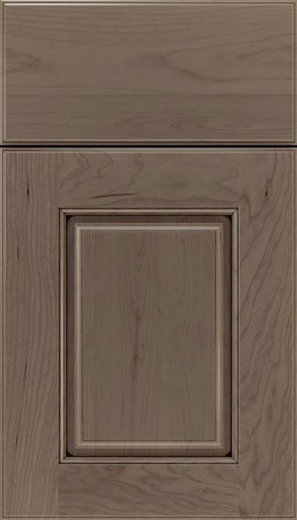 Whittington Cherry raised panel cabinet door in Winter with Black glaze