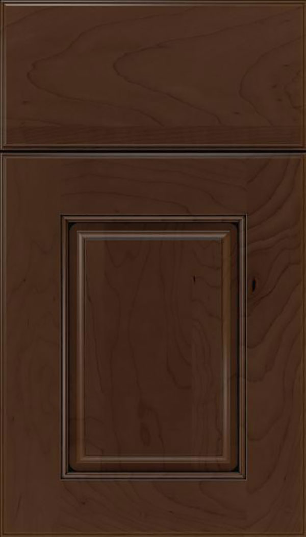 Whittington Maple raised panel cabinet door in Cappuccino with Black glaze