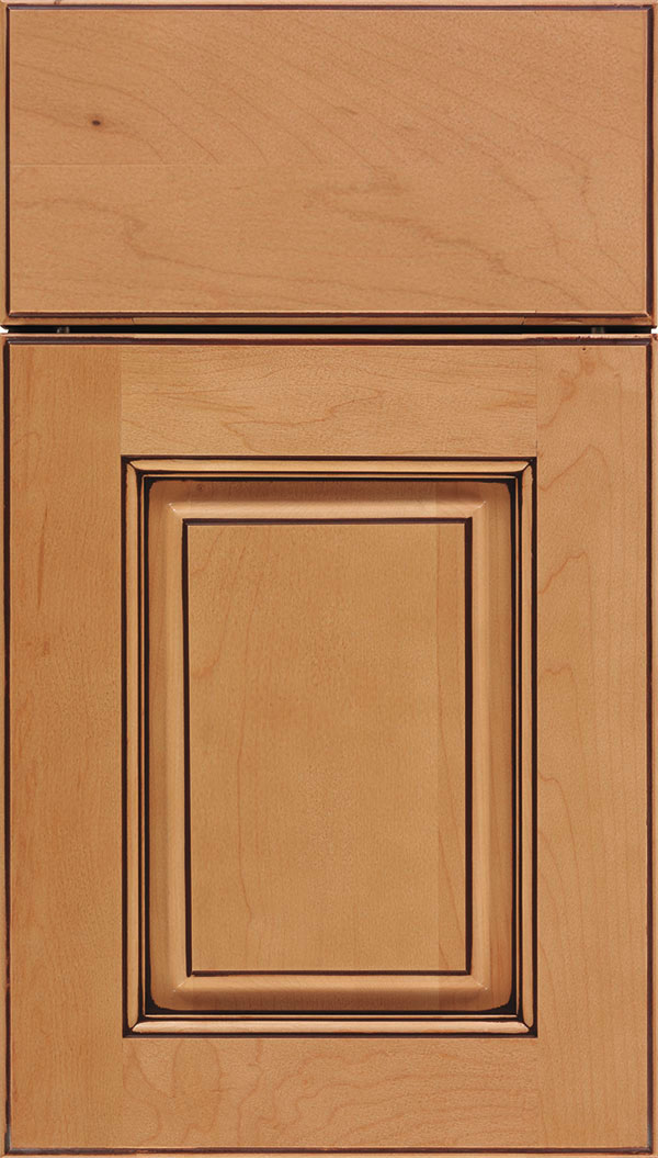 Whittington Maple raised panel cabinet door in Ginger with Mocha glaze