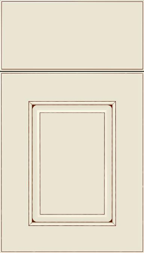 Whittington Maple raised panel cabinet door in Seashell with Mocha glaze
