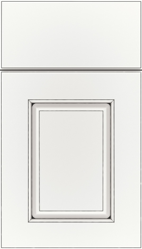 Whittington Maple raised panel cabinet door in Whitecap with Black glaze