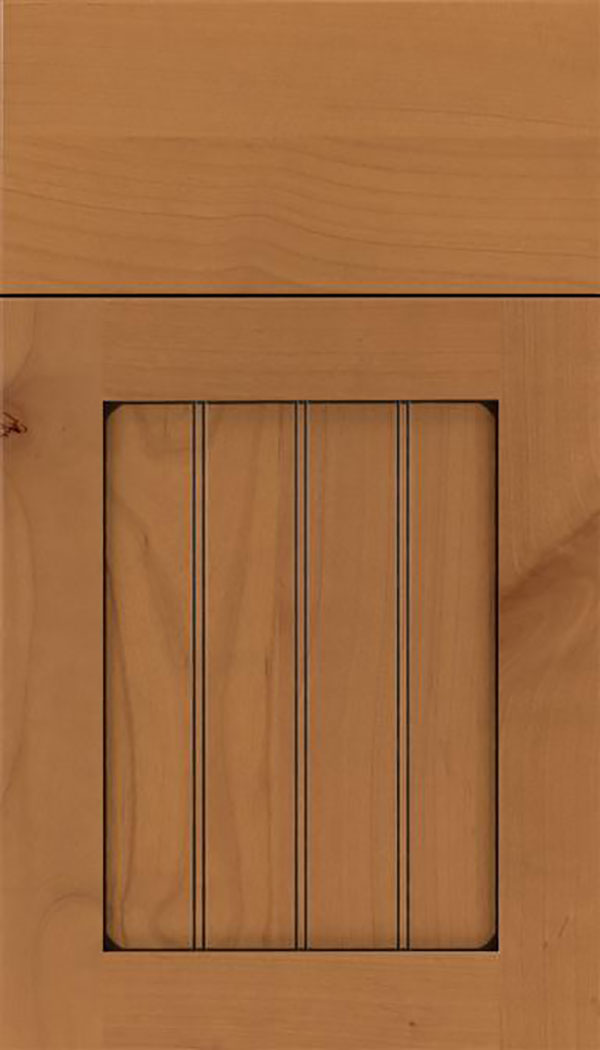 Winfield Alder beadboard cabinet door in Ginger with Black glaze