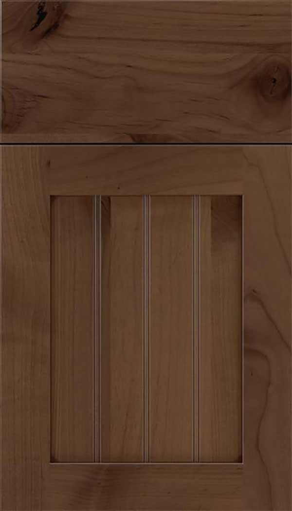 Winfield Alder beadboard cabinet door in Toffee with Mocha glaze
