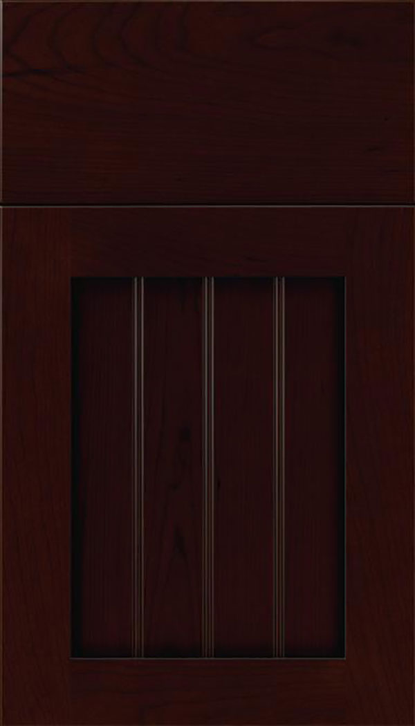 Winfield Cherry beadboard cabinet door in Cappuccino with Black glaze