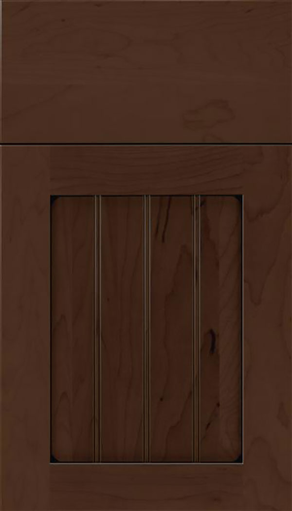 Winfield Maple beadboard cabinet door in Cappuccino with Black glaze