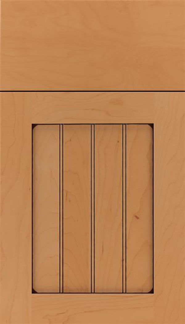 Winfield Maple beadboard cabinet door in Ginger with Black glaze
