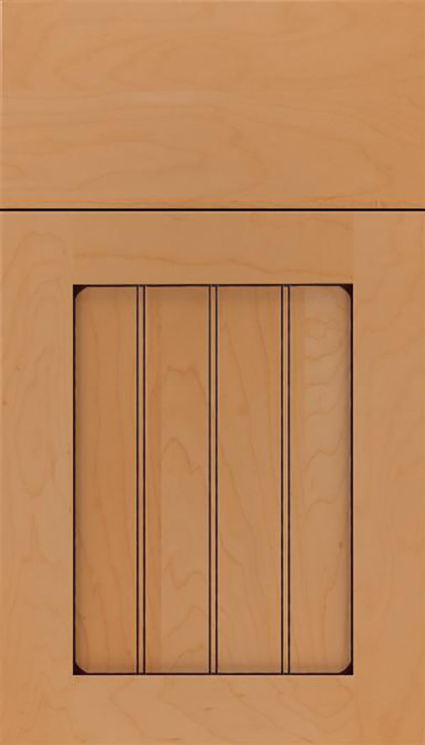 Winfield Maple beadboard cabinet door in Ginger with Mocha glaze