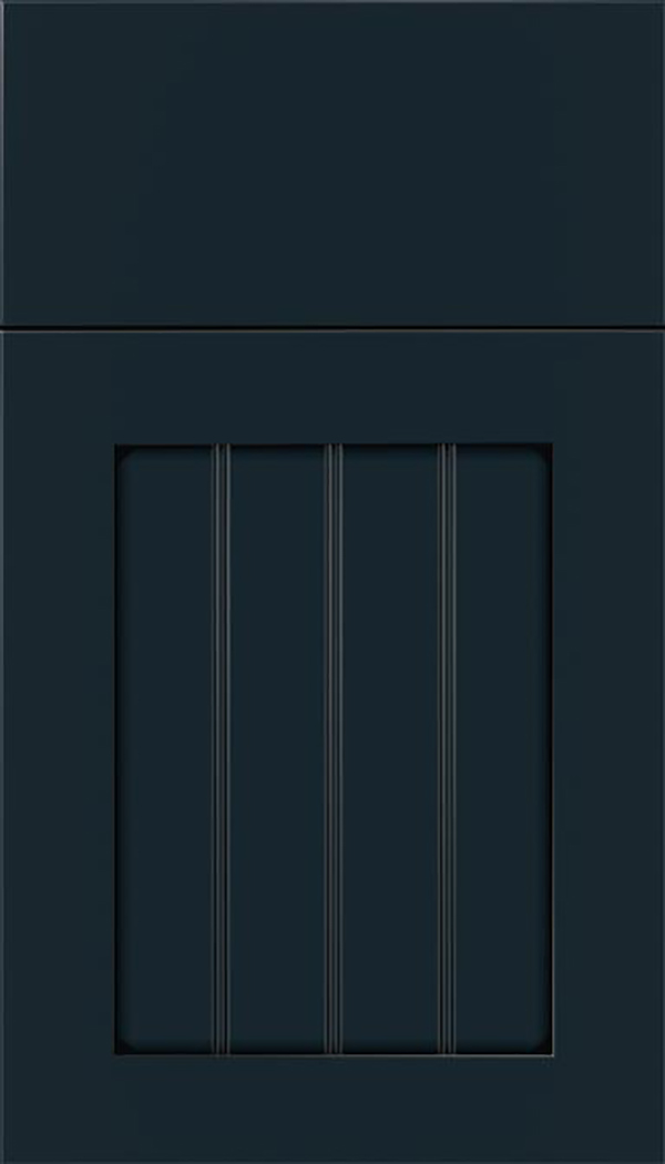 Winfield Maple beadboard cabinet door in Gunmetal Blue with Black glaze