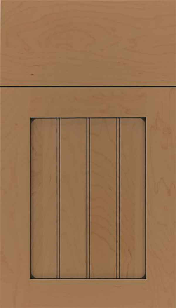 Winfield Maple beadboard cabinet door in Tuscan with Black glaze