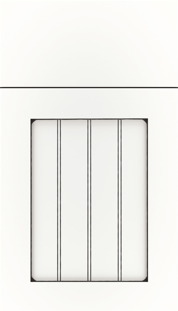 Winfield Maple beadboard cabinet door in Whitecap with Black glaze