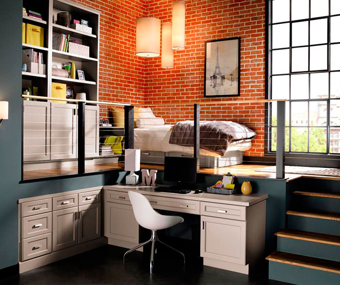 Gray Cabinets in casual office by Kitchen Craft Cabinetry