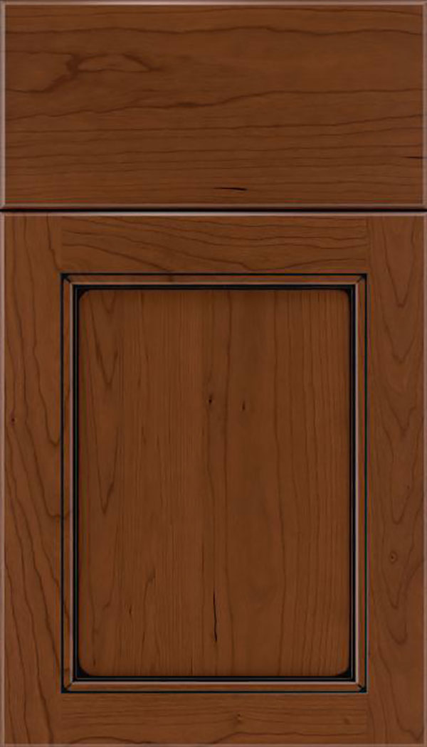 Templeton Cherry recessed panel cabinet door in Sienna with Black glaze