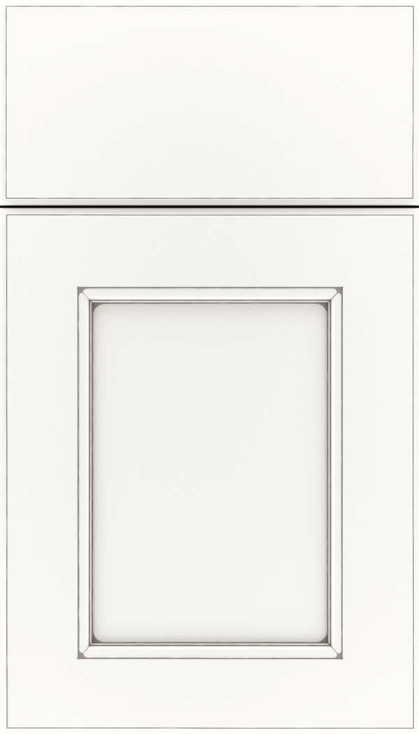 Tamarind Maple shaker cabinet door in Whitecap with Pewter glaze